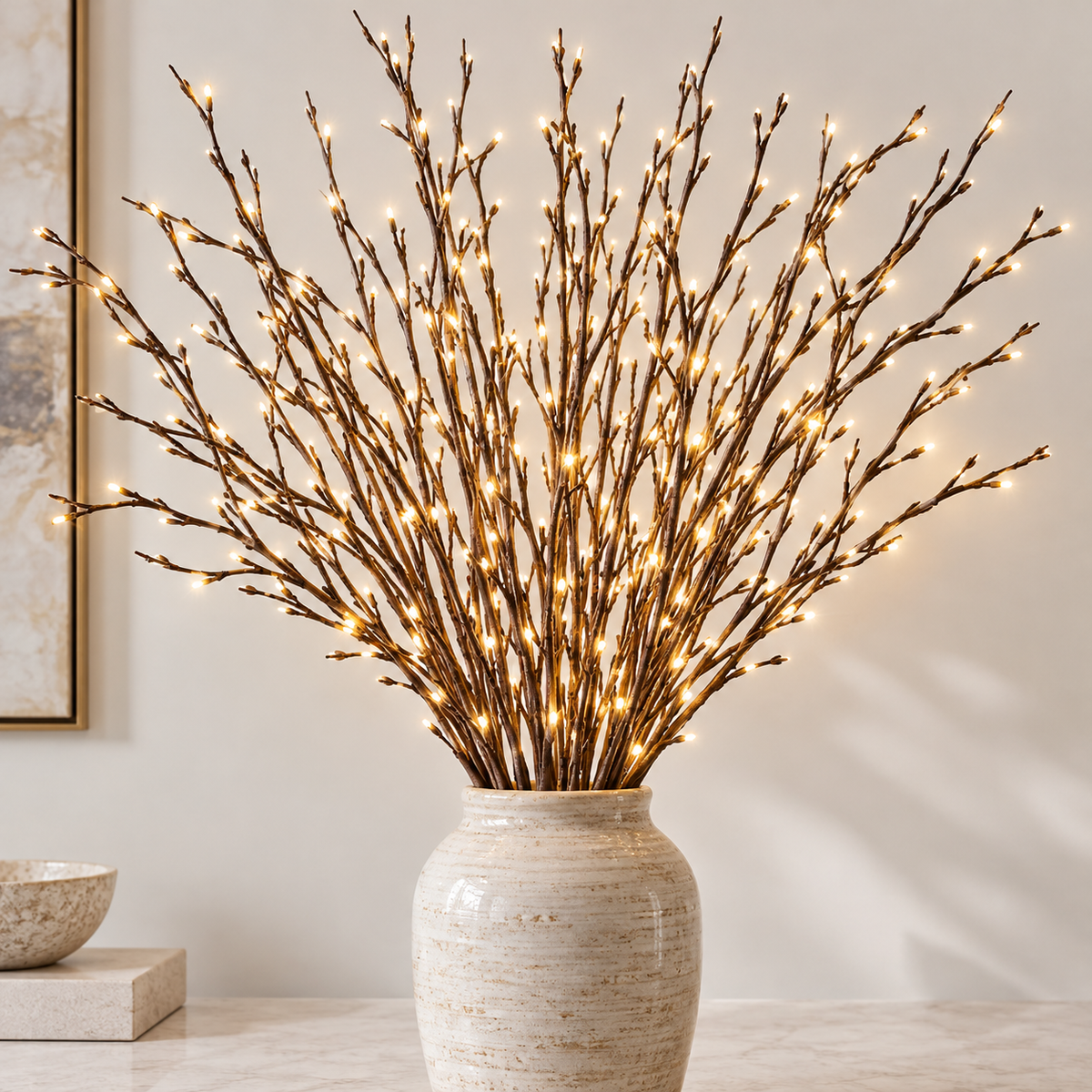 Lighted Brown Willow Branches