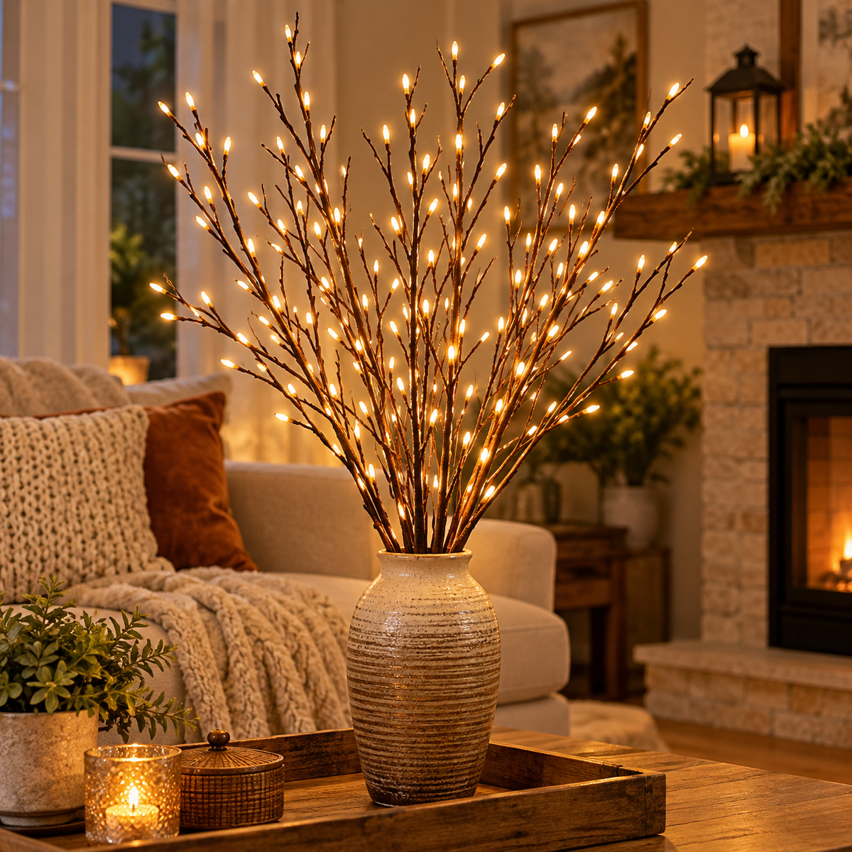 Lighted Brown Willow Branches