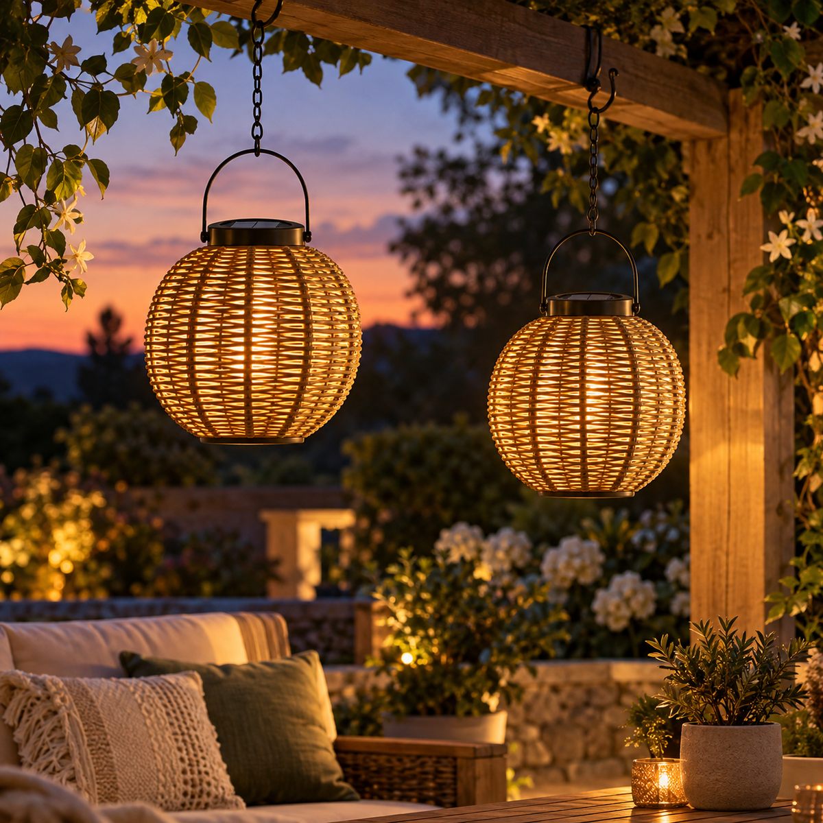 Rattan Solar Hanging Lanterns
