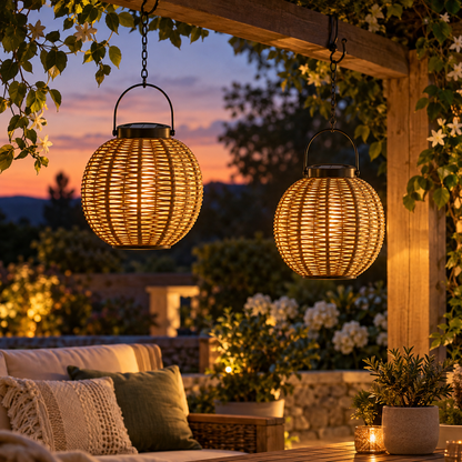 Rattan Solar Hanging Lanterns