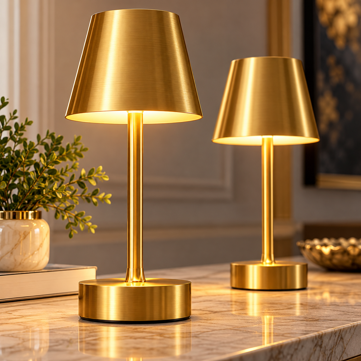 Gold Rechargeable Table Lamp Set