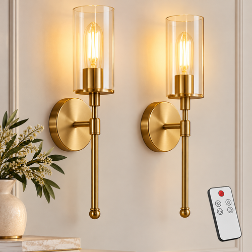 Gold Battery Wall Sconces Set